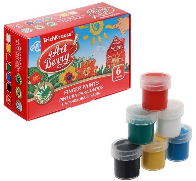 фото Краски пальчиковые 6 цветов, 120 мл, ErichKrause, густые, с флуоресцентным эффектом