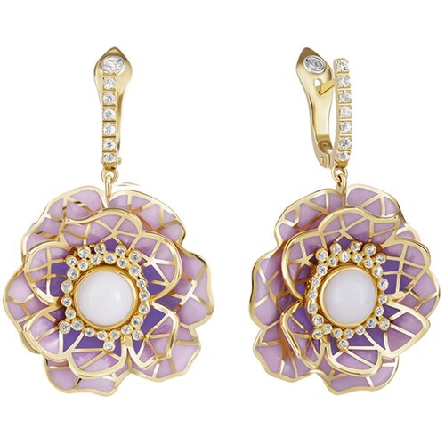 Серьги Natasha Libelle, золото, 585 проба, халцедон, эмаль, лейкосапфир