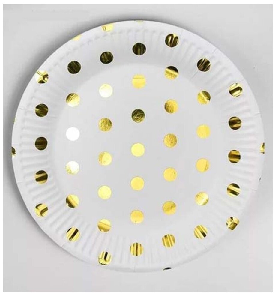 Бумажные тарелки с золотым тиснением Горох.23 см.6 шт. - фотография № 1