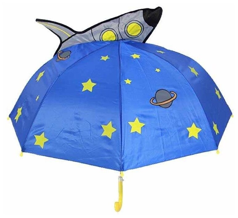 Зонтик детский объемный 3D, LACOGI, с ушками, мультгерои, Ракета, синий