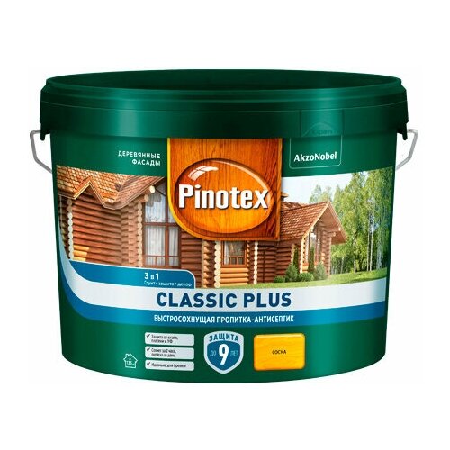 Пропитка PINOTEX CLASSIC Plus RU Сосна 9л NEW пропитка для древесины pinotex classic полуматовая 9л сосна