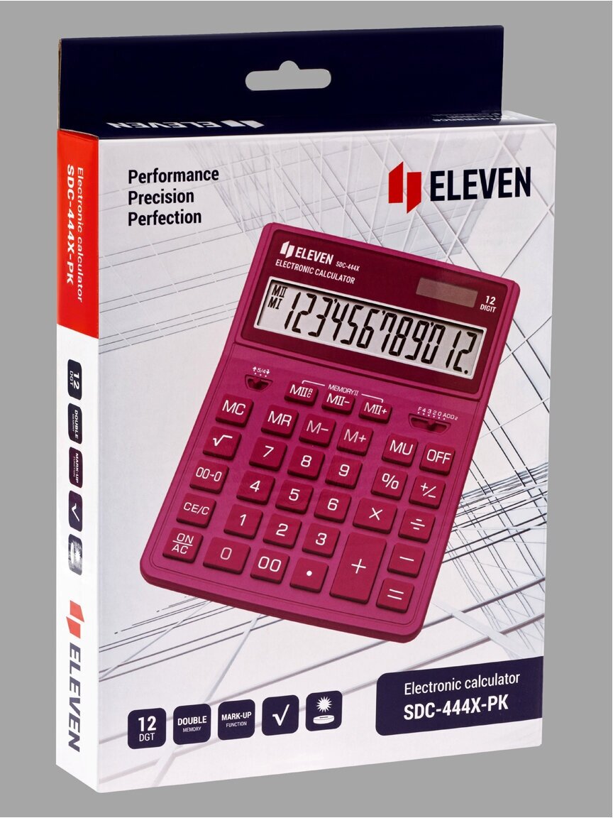 Калькулятор настольный Eleven SDC-444X-PK 12 разрядов двойное питание 155*204*33мм розовый