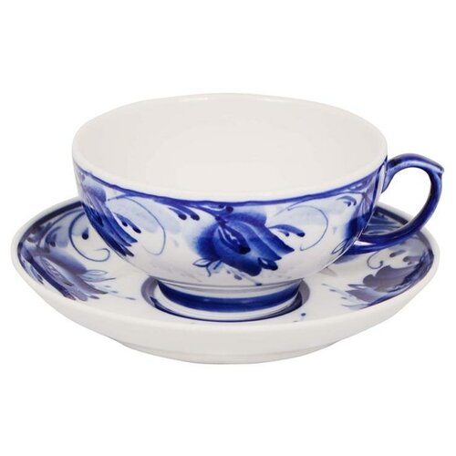Чайная пара, Чашка с блюдцем. Гжельская мануфактура. Форма 