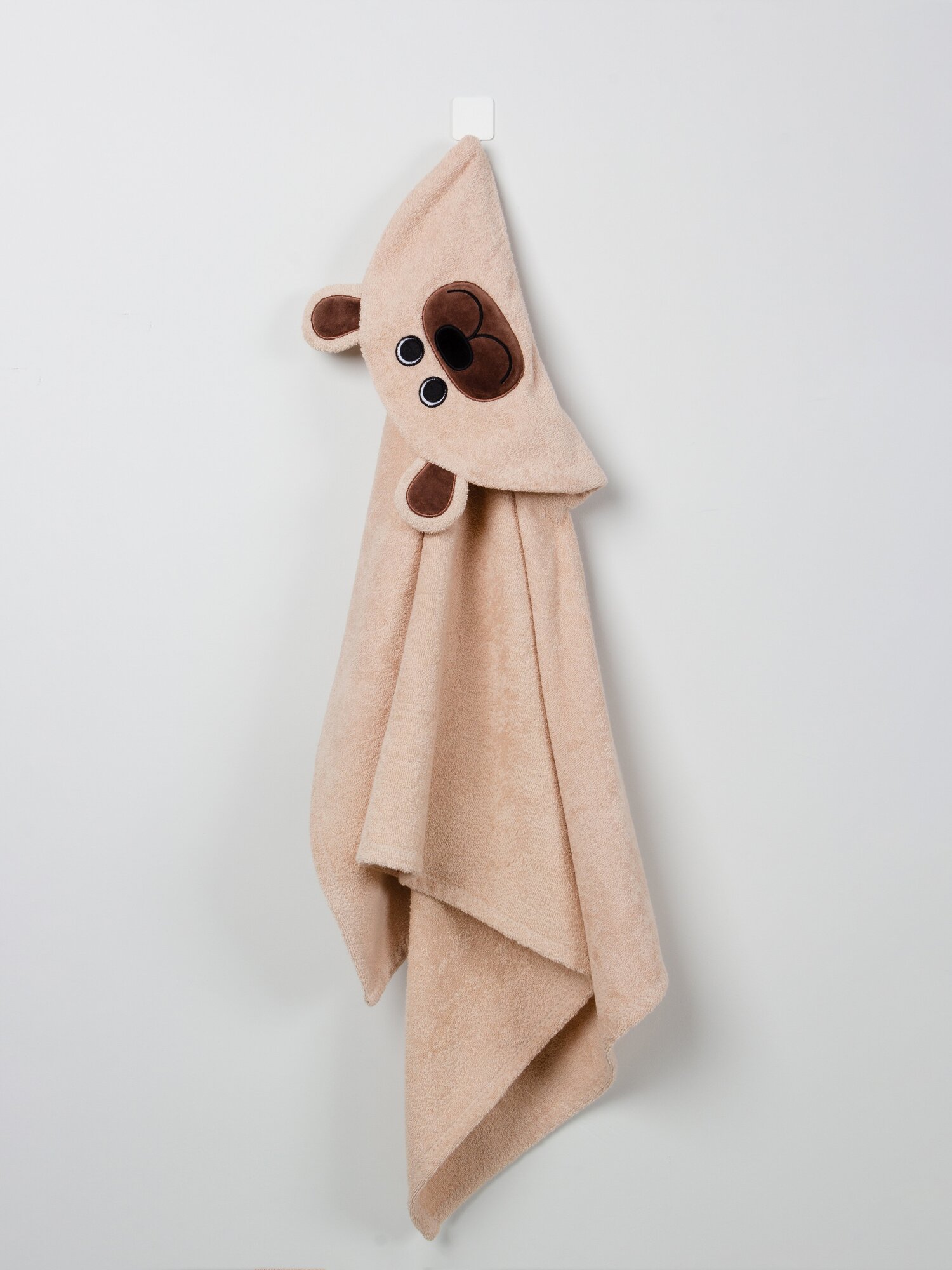 Полотенце банное с капюшоном Fluffy Bunny Медведь, цвет Бежевый, Размер 122Х68см, 100% хлопок, 380гр/м2
