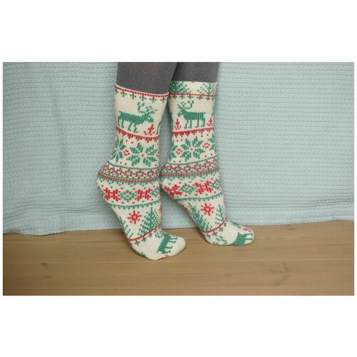 фото Носки шерстянки, размер 35/38, зеленый, красный