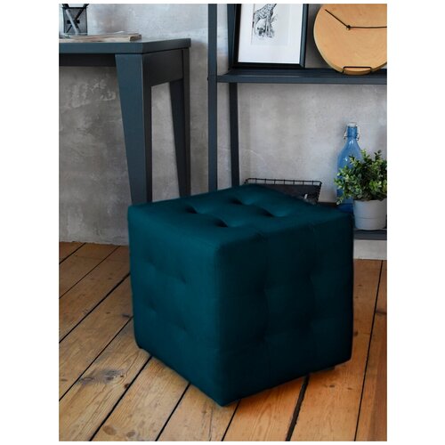 Пуфик куб с утяжками для комнаты прихожей спальни пуф велюр светло-серый/ Grand Family