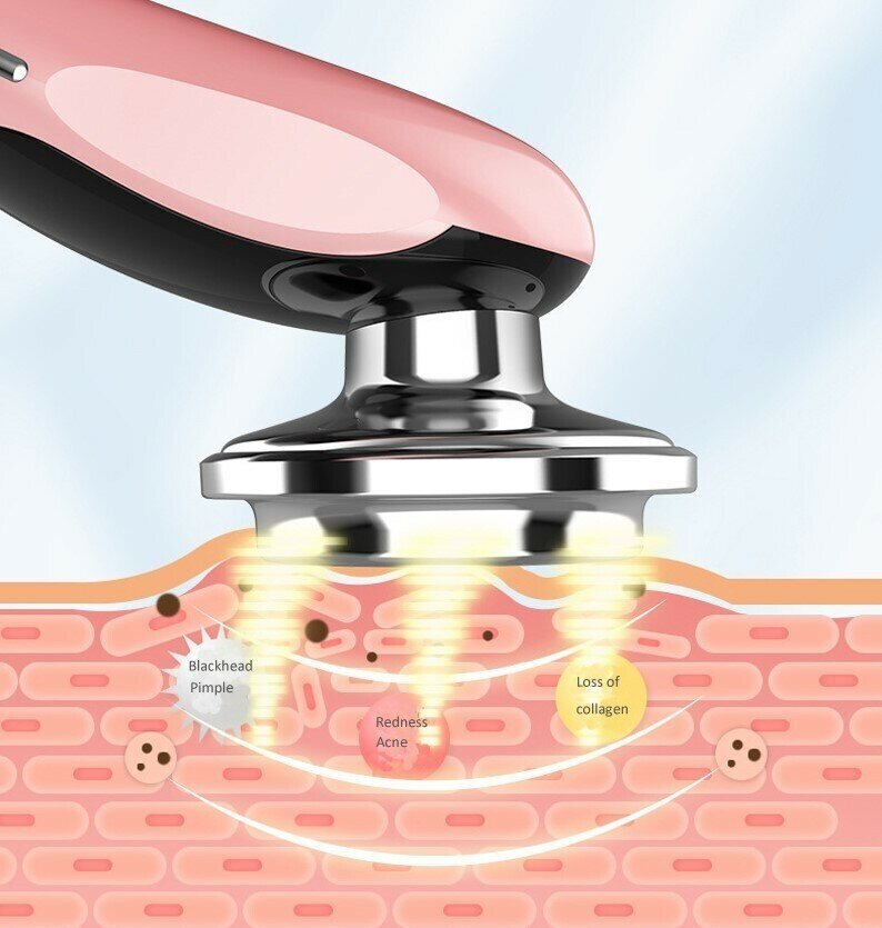Косметологический комбайн 7 в 1 / Аппарат для RF-лифтинга, электростимуляции и светотерапии лица розовый - фотография № 9