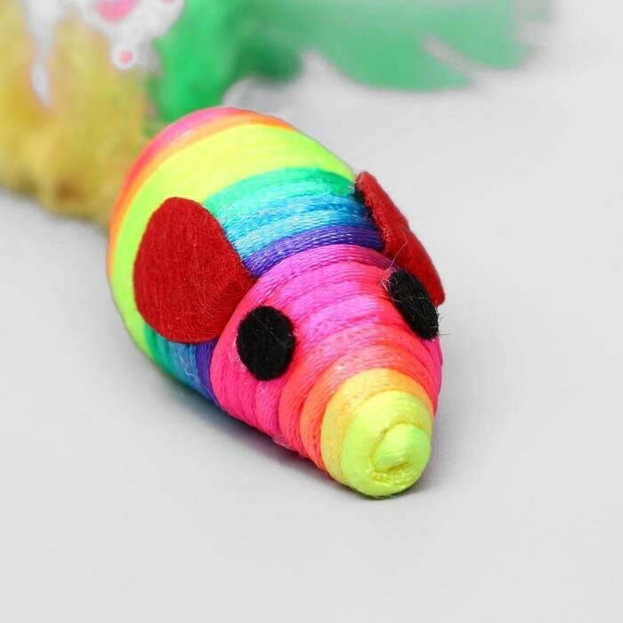 Мышь разноцветная с перьями, 5 см, радужная - фотография № 5