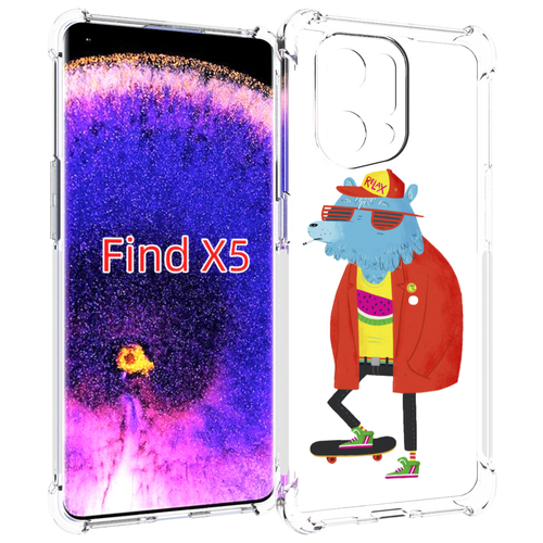 Чехол MyPads медведь на скейте для Oppo Find X5 задняя-панель-накладка-бампер