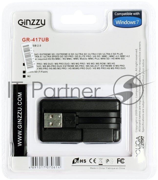 Картридер внешний Ginzzu GR-417UB SD/SDHC/SDXC/MicroSD/MS/M2 + 3xUSB Hub черный - фото №10