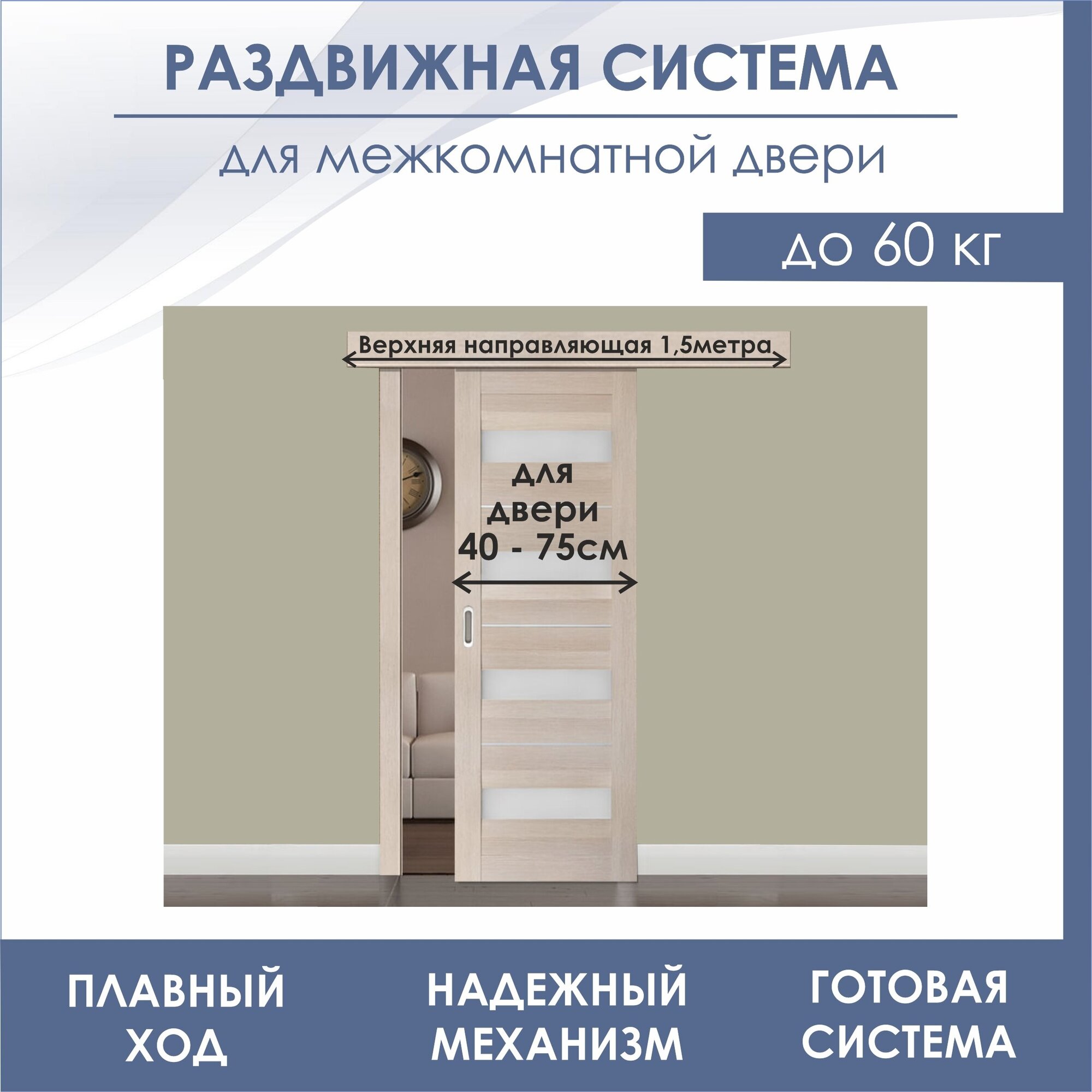 Раздвижная система для двери SLIDING DOOR SYSTEM SDS R3/N1500(комплект роликов SDS R3 +верхняя направляющая 1.5 метра +нижняя направляющая) - фотография № 2