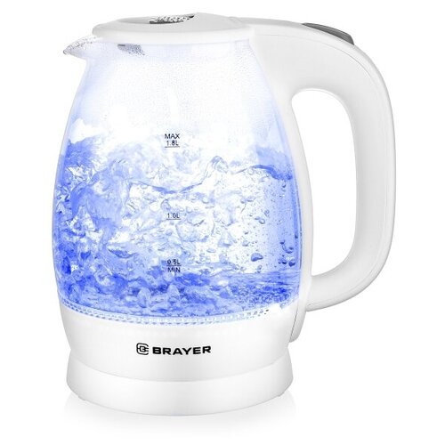 Чайник электрический 18Л 2200ВТ диск стекло внутр подсв встроен фильтр белый BRAYER новинка 282700₽