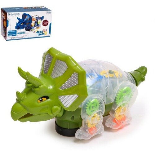 Динозавр «Шестерёнки», свет и звук, работает от батареек, цвет зелёный динозавр вилли свет и звук работает от батареек цвет зеленый