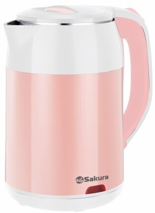 Чайник электрический Sakura SA-2168WP двухслойный, белый/розовый 1.8л