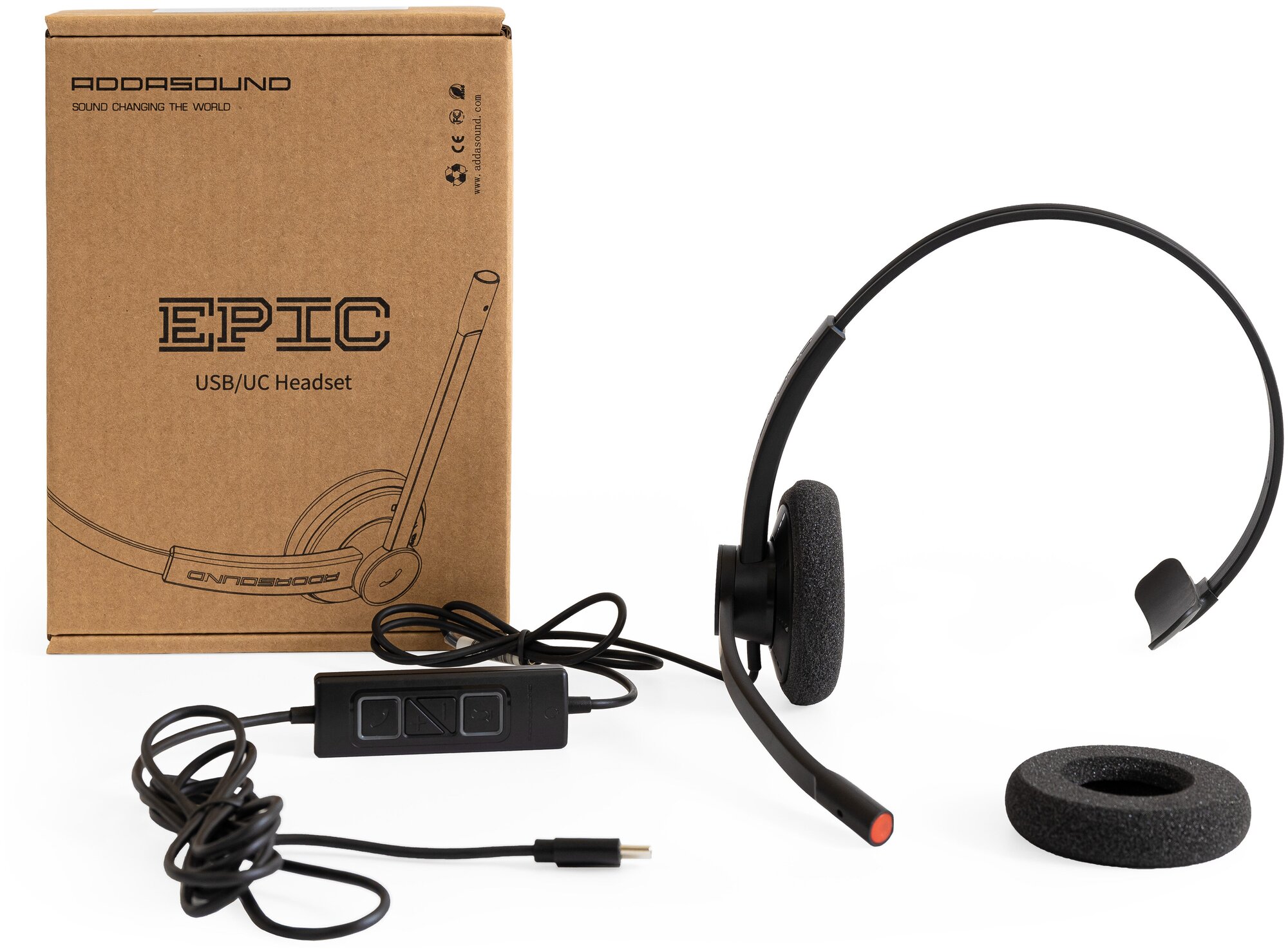 Профессиональная гарнитура с микрофоном для компьютера ADDASOUND Epic 301, USB-С, шумоподавление, 100% UC совместимость, цвет черно-серый (ADD-EPIC-301с)