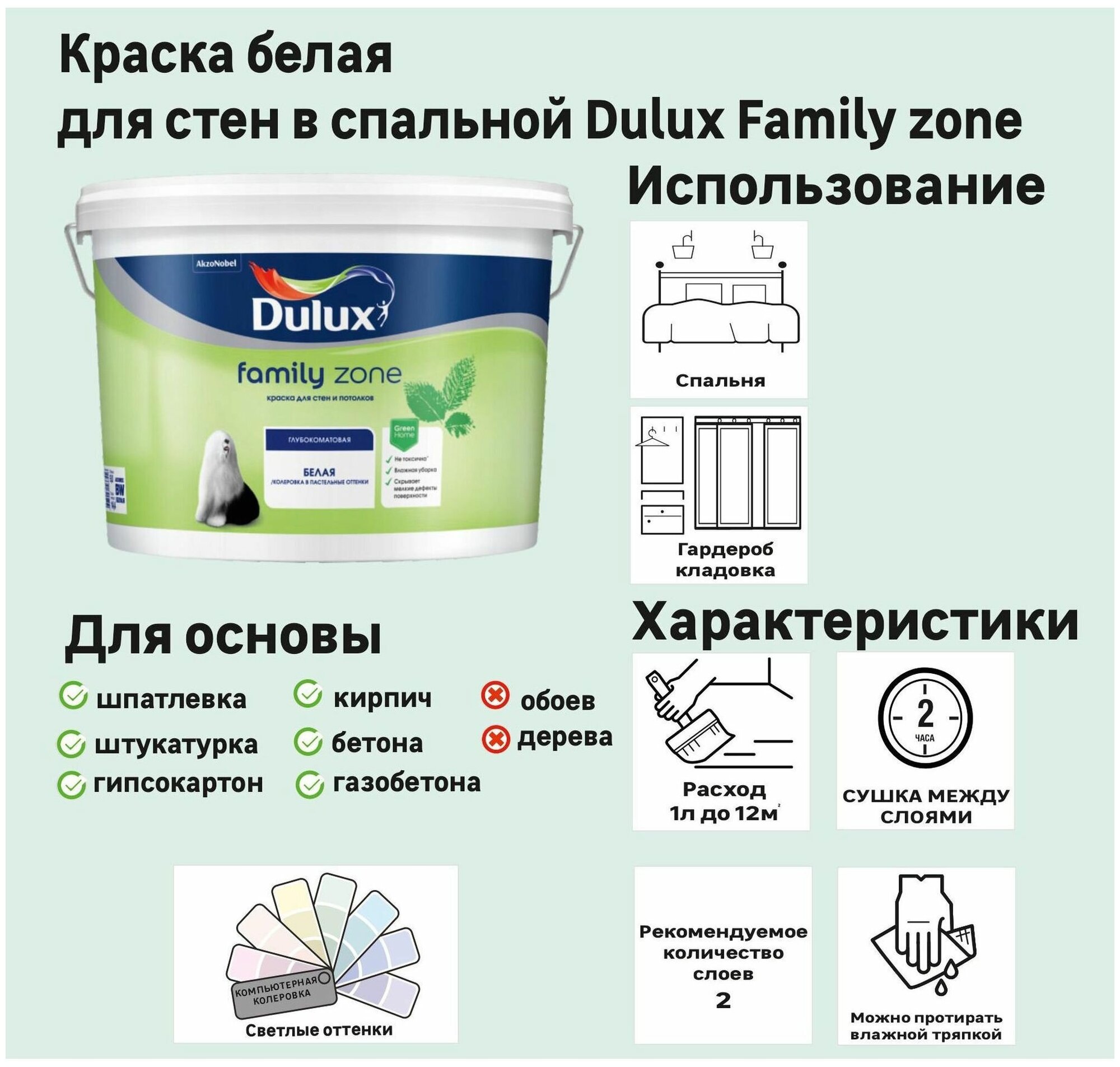 Краска на водной основе Dulux Family Zone база BW 2.25 л - фотография № 4