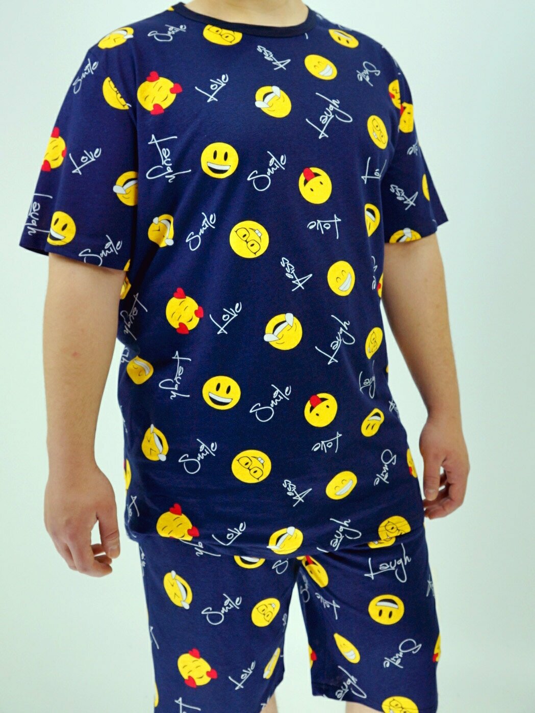 Мужская пижама, мужской пижамный комплект ARISTARHOV, Футболка + Шорты, Смайлик, желтый синий, размер 62 - фотография № 6