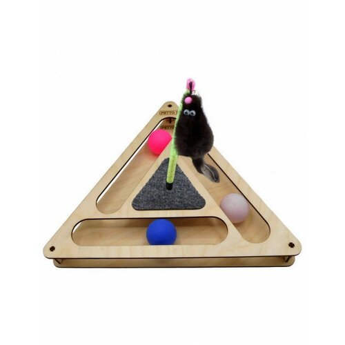 GoSi Игровой комплекс Треугольник с шариками, c игрушкой на пружине, c когтеточкой из ковра 32*28*3,6мм