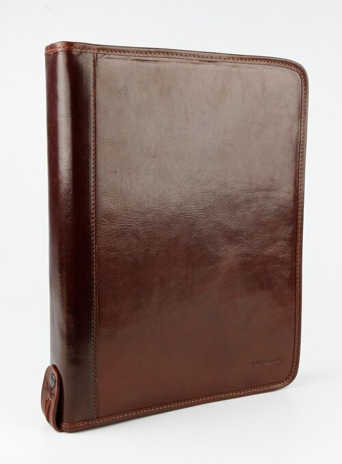 Папка для документов Chiarugi, натуральная кожа, гладкая фактура, на молнии, карман для планшета, вмещает А4, коричневый