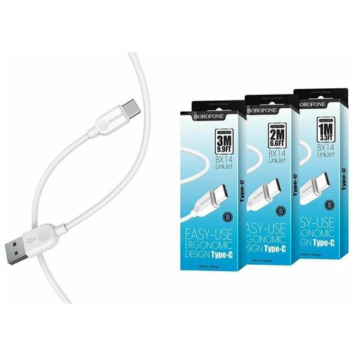 Кабель USB - Type-C Borofone BX14, LinkJet, 2.0м, цвет белый кабель usb type c borofone bx14 linkjet 300 см белый