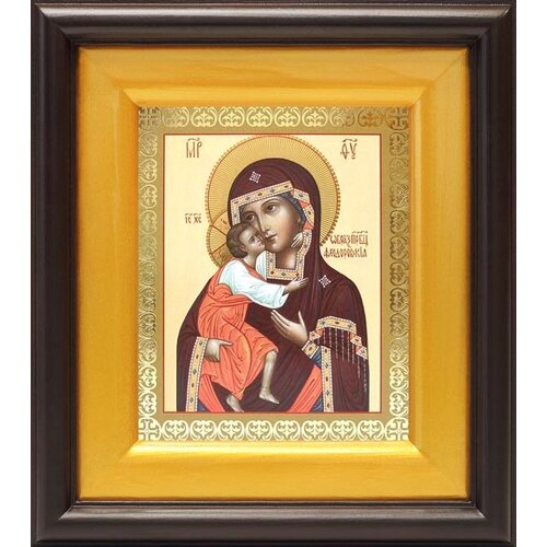 Феодоровская икона Божией Матери, широкий деревянный киот 16,5*18,5 см феодоровская икона божией матери широкий деревянный киот 21 5 25 см