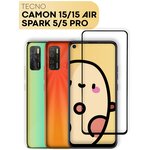 Прозрачное защитное стекло для Tecno Camon 15 и Camon 15 Air, Tecno Spark 5 (Техно Камон 15 и 15 Айр, Техно Спарк 5) с черной рамкой - изображение