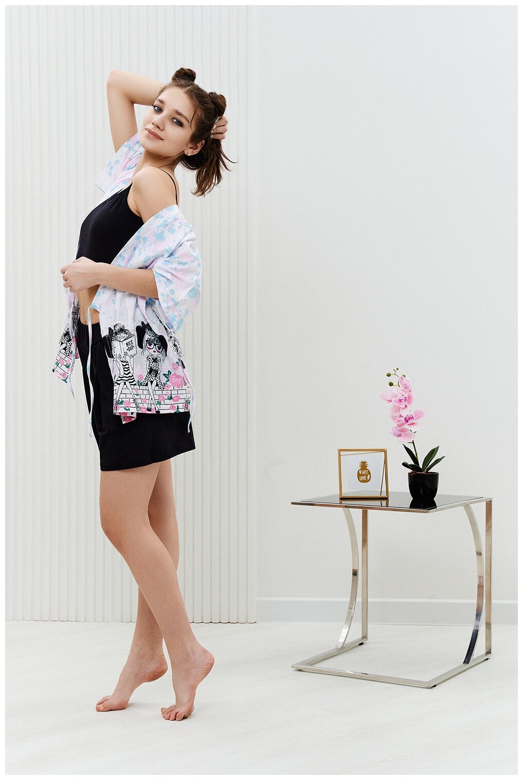 Женская пижама/ домашний костюм ( топ+шорты+кимоно), размер 50 - фотография № 13