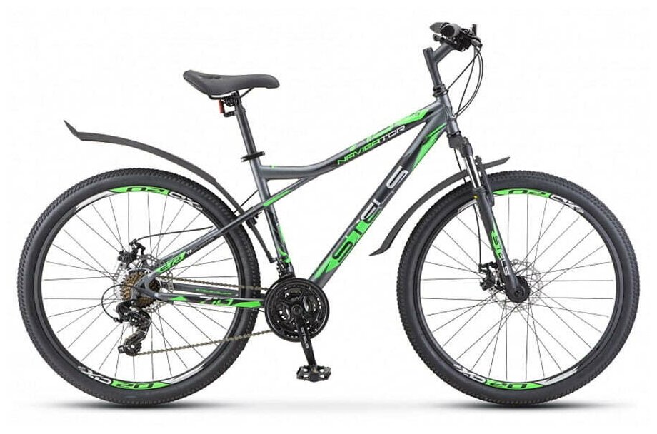 STELS LU085137 Велосипед 27,5 горный STELS Navigator 710 MD (2020) количество скоростей 21 рама сталь 16 Антрацитовый/зеленый/черный