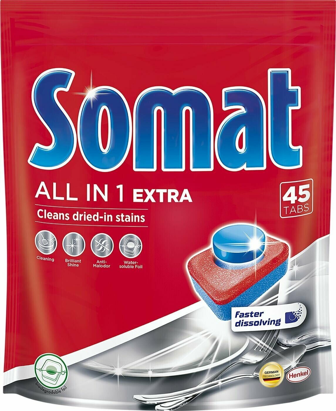 Somat All in 1 Extra, Таблетки для посудомоечной машины, мультифункциональное средство для мытья посуды в посудомойке в форме таблеток (45 таблеток)