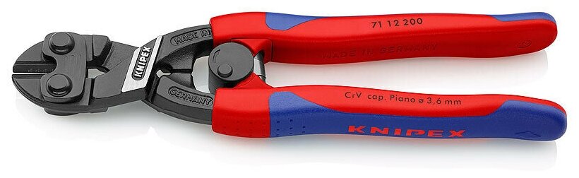 KNIPEX CoBolt Болторез, пружина, L-200 мм, диаметр реза - мягкая проволока 6 мм, средняя-5.2 мм, твердая-4 мм, рояльная струна-3.6 мм, чёрные