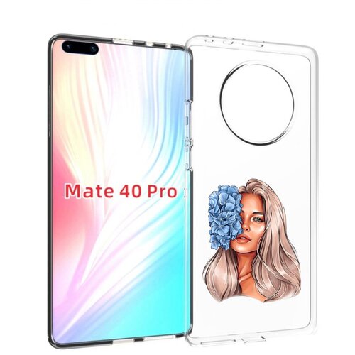 Чехол MyPads блондинка-с-голубыми-цветами женский для Huawei Mate 40 Pro (NOH-NX9) задняя-панель-накладка-бампер