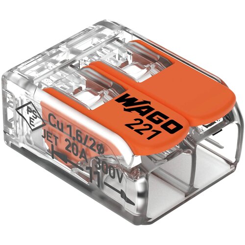 Клемма WAGO 221-412, 20 шт., блистер, прозрачный/оранжевый