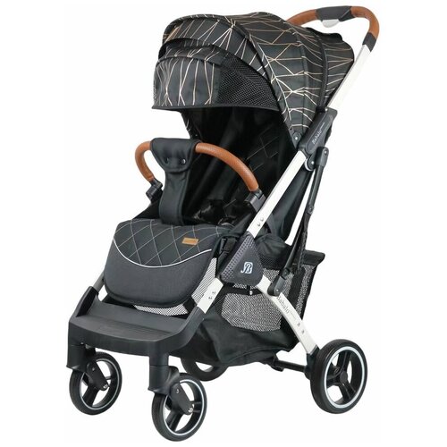 Коляска прогулочная Babalo CLASSIC, золотая полоска/белая рама с лыжами