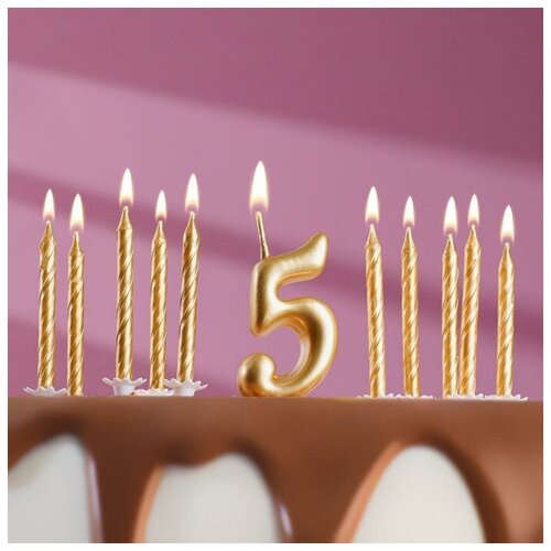Набор свечей для торта (2 в 1) золотая Цифра 