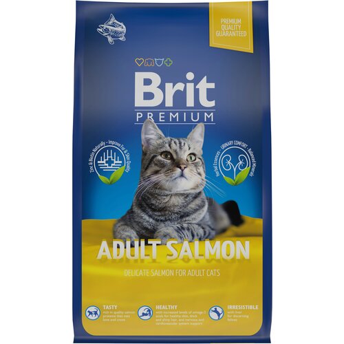 Корм Brit Premium Cat Adult Salmon для кошек, с лососем, 800 г корм для кошек lechat excellence adult лосось рис яйца яблоки 1 5 кг