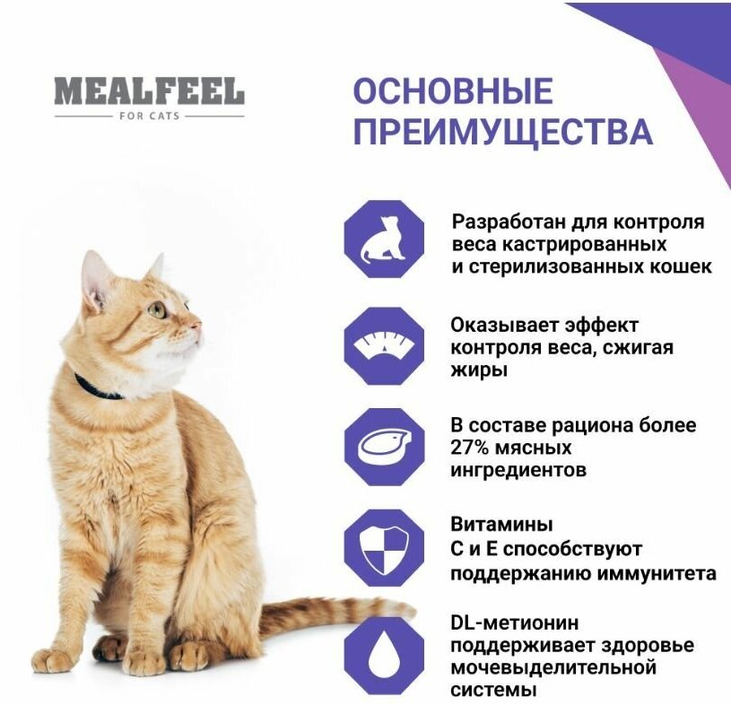 Mealfeel Влажный корм для стерилизованных кошек кусочки с говядиной в соусе для контроля веса, 85 г, 14 шт - фотография № 2