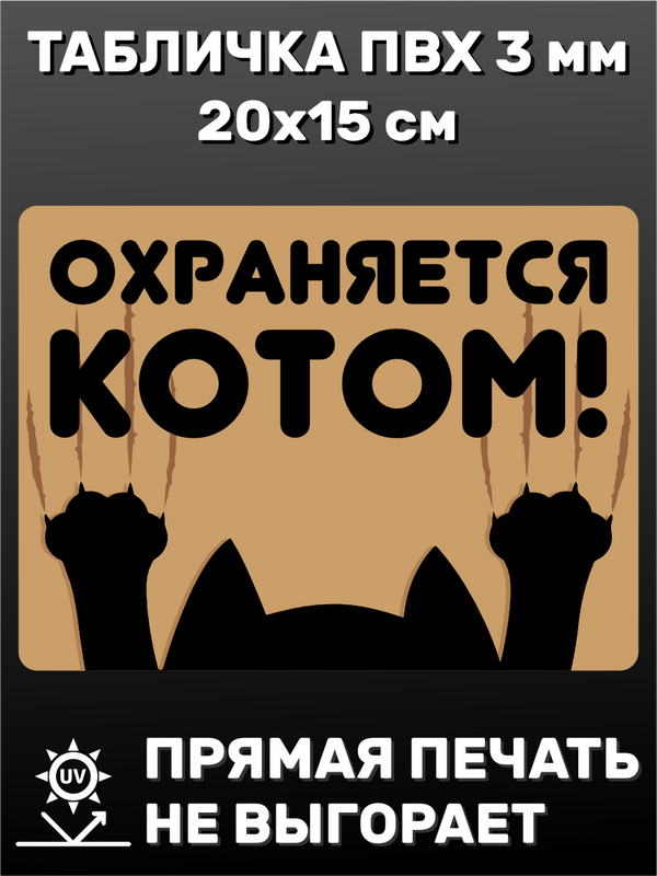 Табличка информационная Охраняется котом 20х15 см