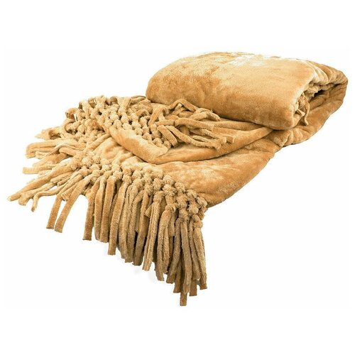 Плед из велсофта с бахромой горчичный Nappa Soft Tivolio (горчичный), 200x220