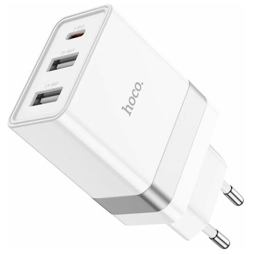 Сетевое зарядное устройство Hoco N21 Pro, 2 USB + Type-C, PD 30W, QC 3.0, белый сетевое зарядное устройство acefast a53 c usb typec и поддержкой быстрой зарядки pd 30w фиолетовый purple