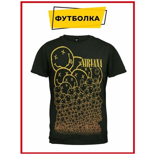 фото Футболка летняя мужская и женская оверсайз хлопковая базовая черная с принтом nirvana и округлым вырезом под горло на каждый день русская сувенирная компания