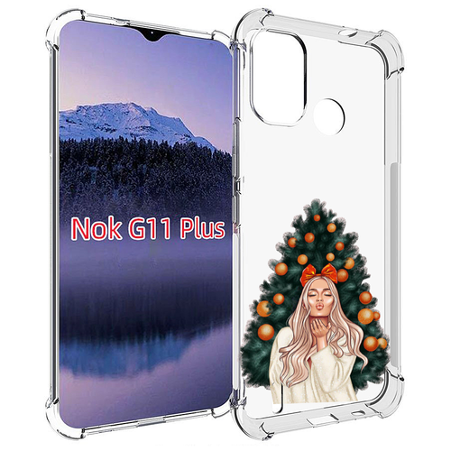 Чехол MyPads девушка-под-елкой-с-мандаринами женский для Nokia G11 Plus задняя-панель-накладка-бампер