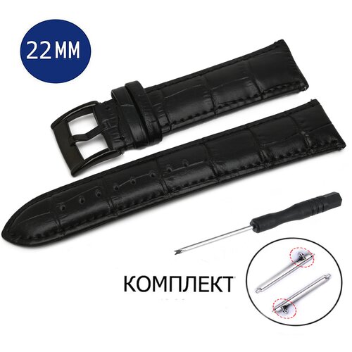 фото Кожаный ремешок для часов 22мм черный axiver