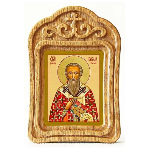 Священномученик Кирилл Гортинский, икона в резной деревянной рамке