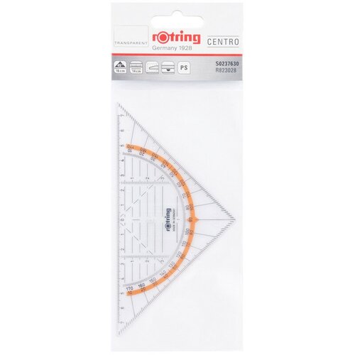 Треугольник-транспортир 45°, 14см Rotring Centro, пластиковый, прозрачный, европодвес, 314875