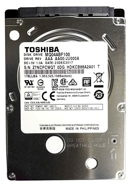 Жесткий диск Toshiba2.5" 1TB Toshiba Mobile HDD MQ04ABF100 SATA 6Gb/s 128pin 5400RPM