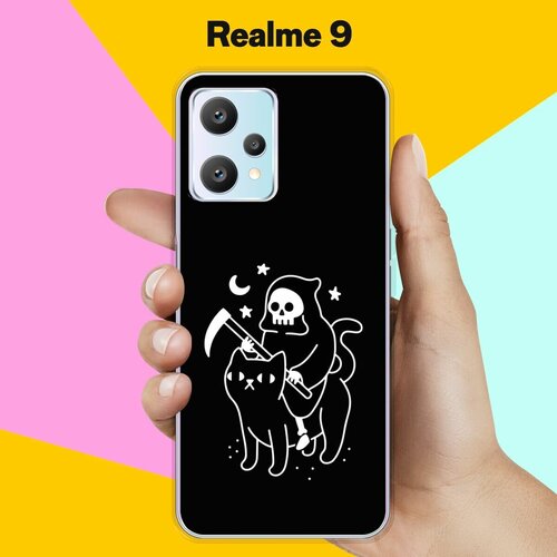 Силиконовый чехол на realme 9 Череп и кот / для Реалми 9 4 Джи силиконовый чехол на realme 9 гирлянда для реалми 9 4 джи