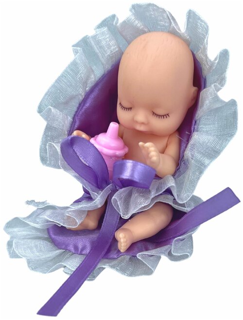 Кукла для девочки Пупс Забавный малыш с бутылочкой в сиреневом конверте в шаре
