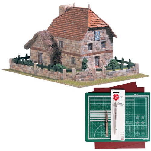 фото Сельский дом с соломенной крышей, конструктор из кирпичей aedes ars (испания), подарочный набор для сборки с инструментами
