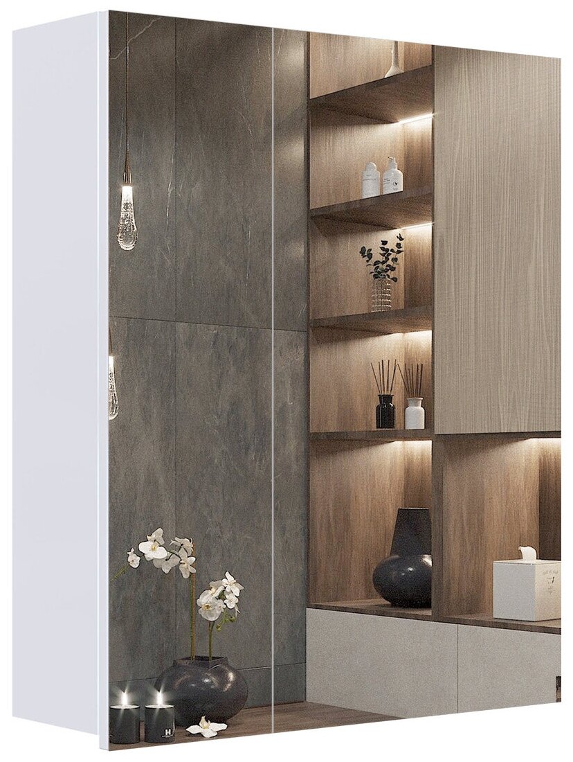 Зеркальный шкаф подвесной SanStar Универсальный 60 правый для ванной комнаты белый