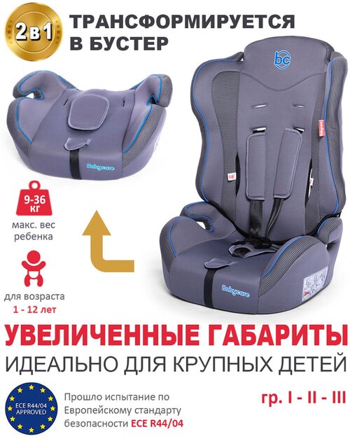 Автокресло группа 1/2/3 (9-36 кг) Babycare Upiter, серый/синий